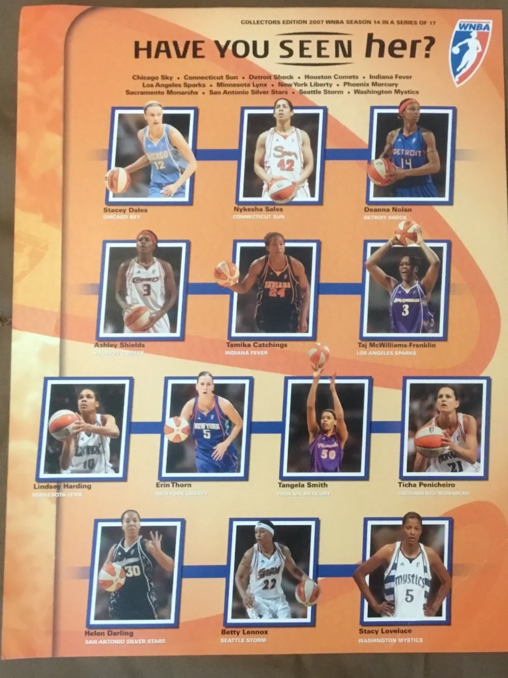 WNBA Collectors 2007 Edition Card #14 in a series of 17 Have You Seen Her?